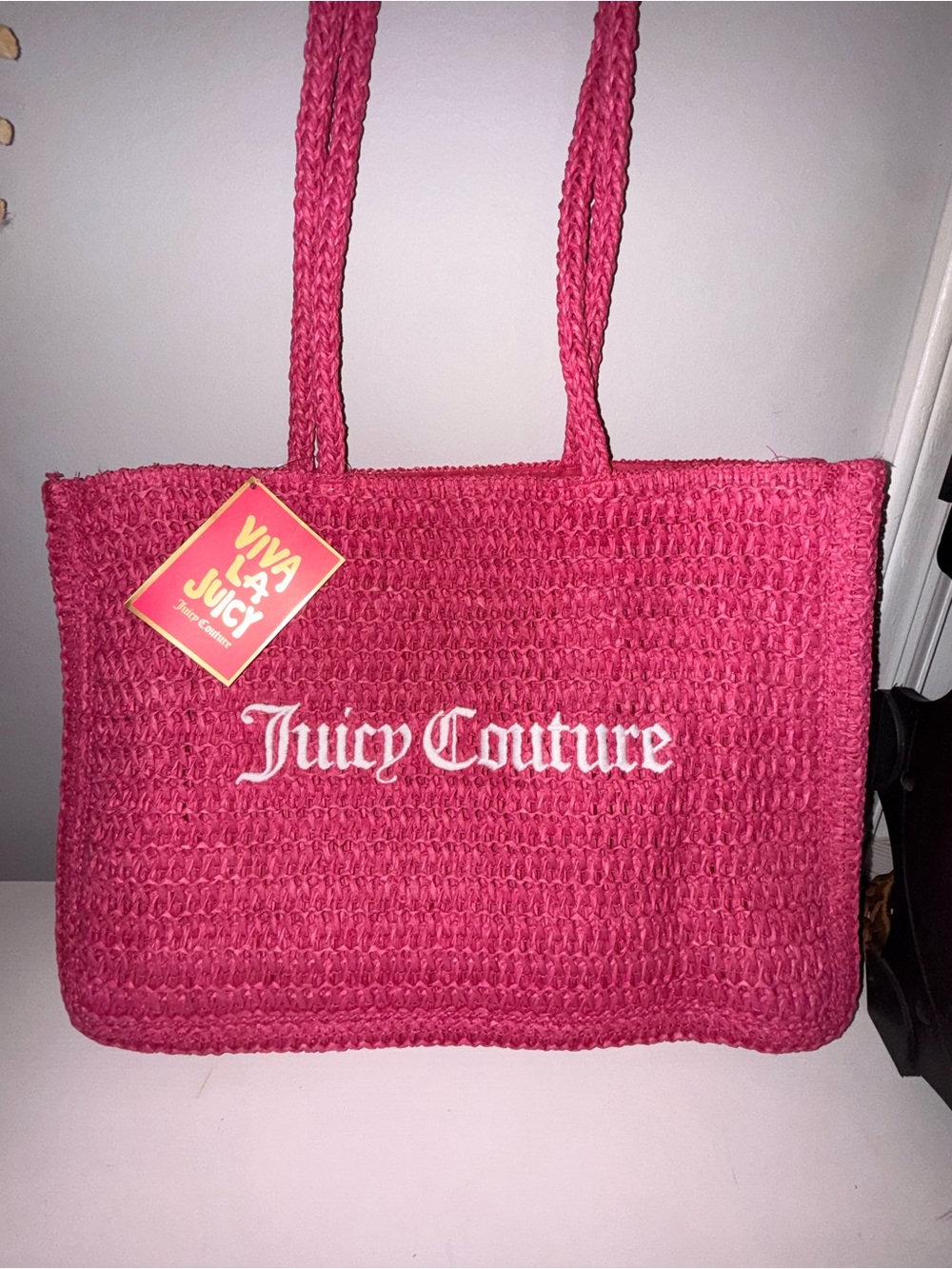 Juicy Couture Hot Pink Woven Tote with Embroidered Logo